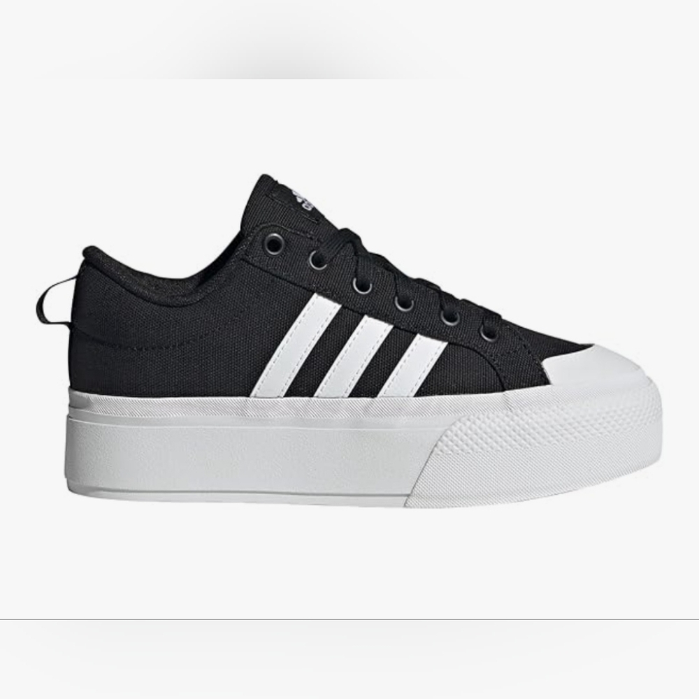 Adidas Black Canvas Platform Sneaker with White Stripes - Picture 3 of 10